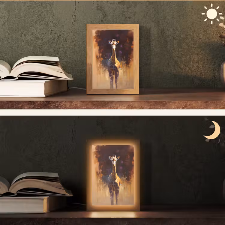 Giraf - Bruin - Abstract - Geschilderd Light Box met kabel (Tafellamp) klein -sfeer3