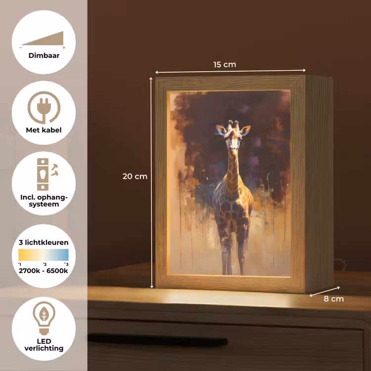 Giraf - Bruin - Abstract - Geschilderd Light Box met kabel (Tafellamp) klein -USP_NL