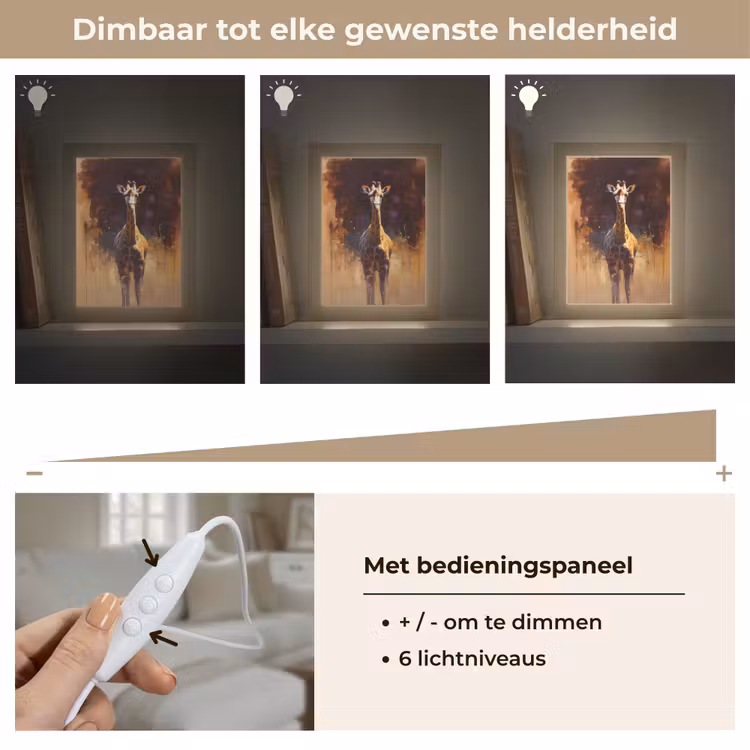 Giraf - Bruin - Abstract - Geschilderd Light Box met kabel (Tafellamp) klein -USP_dimbaarNL