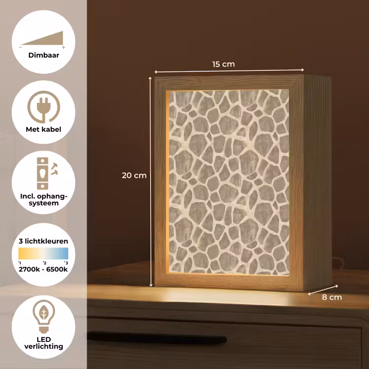 Giraf - Patroon - Beige - Bruin Light Box met kabel (Tafellamp) klein 925 -USP_NL