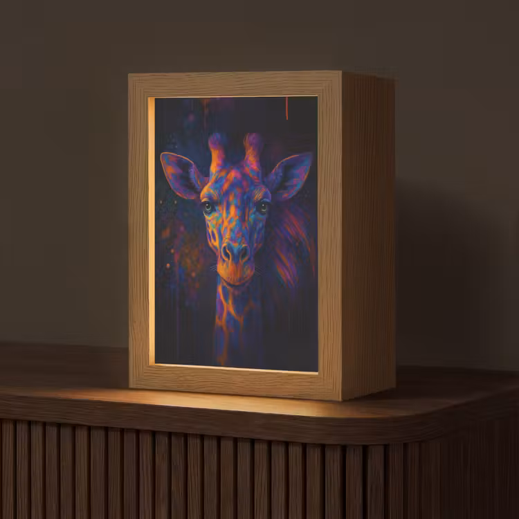 Giraffe - Gekleurd - Verfspatten Light Box met kabel (Tafellamp) klein -z3d_website