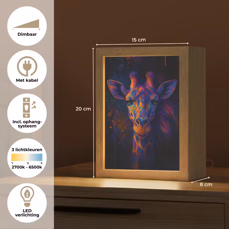 Giraffe - Gekleurd - Verfspatten Light Box met kabel (Tafellamp) klein -USP_NL