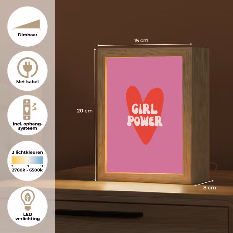 Girl power - Hart - Roze - Rood Light Box met kabel (Tafellamp) klein -USP_NL