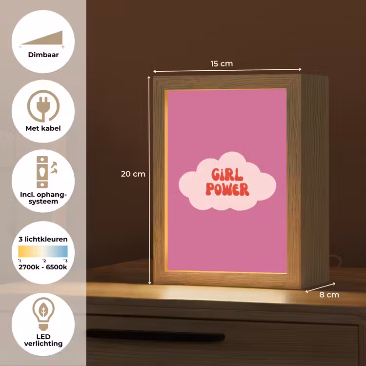 Girl power - Wolk - Roze Light Box met kabel (Tafellamp) klein -USP_NL