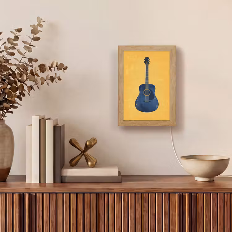 Gitaar - Akoestisch - Geel - Minimalistisch Light Box met kabel (Tafellamp) klein -sfeer2