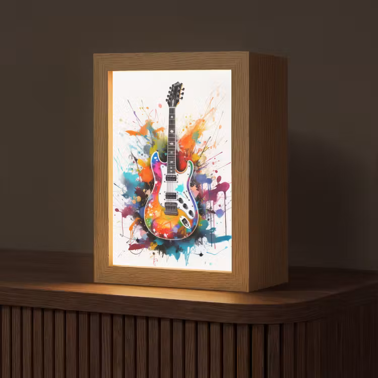 Gitaar - Graffiti - Muziek - Wit Light Box met kabel (Tafellamp) klein -z3d_website