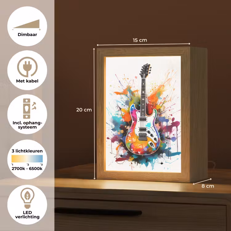 Gitaar - Graffiti - Muziek - Wit Light Box met kabel (Tafellamp) klein -USP_NL