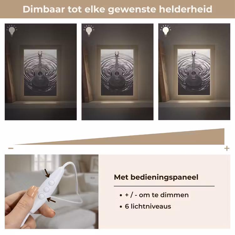 Gitaar - Hout - Water Light Box met kabel (Tafellamp) klein -USP_dimbaarNL