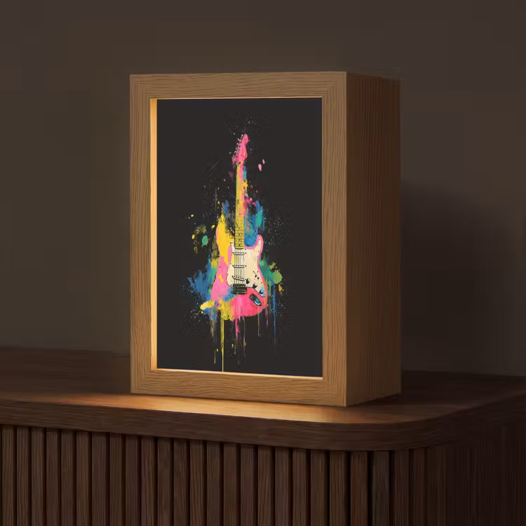 Gitaar - Kleurrijk - Verf Light Box met kabel (Tafellamp) klein -z3d_website
