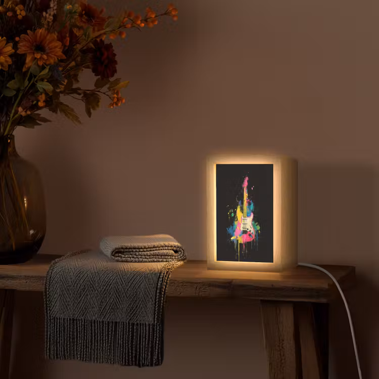 Gitaar - Kleurrijk - Verf Light Box met kabel (Tafellamp) klein -sfeer4
