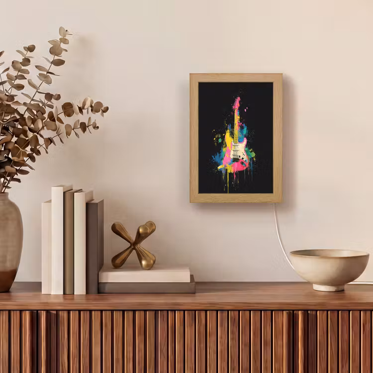 Gitaar - Kleurrijk - Verf Light Box met kabel (Tafellamp) klein -sfeer2