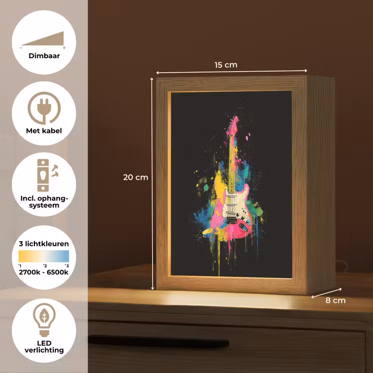 Gitaar - Kleurrijk - Verf Light Box met kabel (Tafellamp) klein -USP_NL