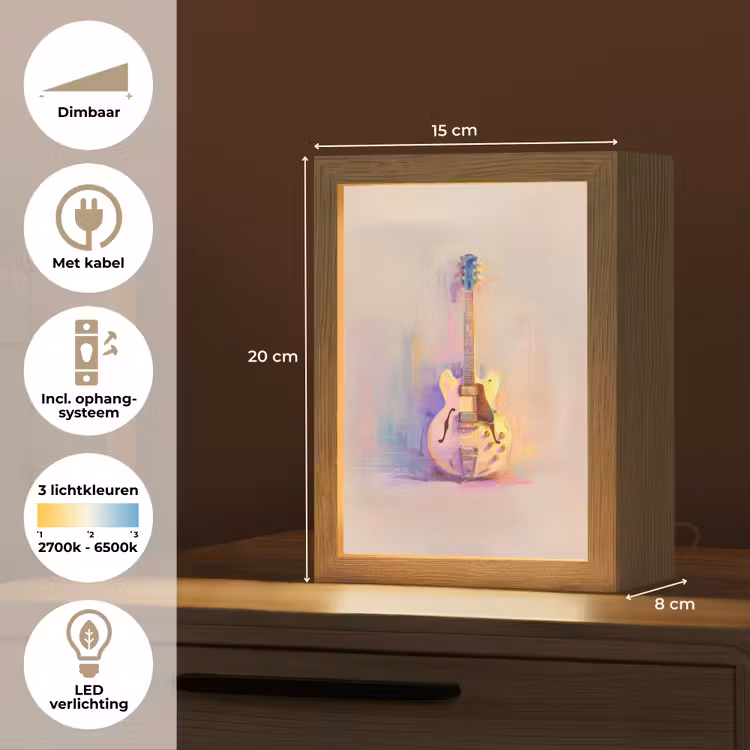 Gitaar - Pastel - Schilderachtig Light Box met kabel (Tafellamp) klein -USP_NL