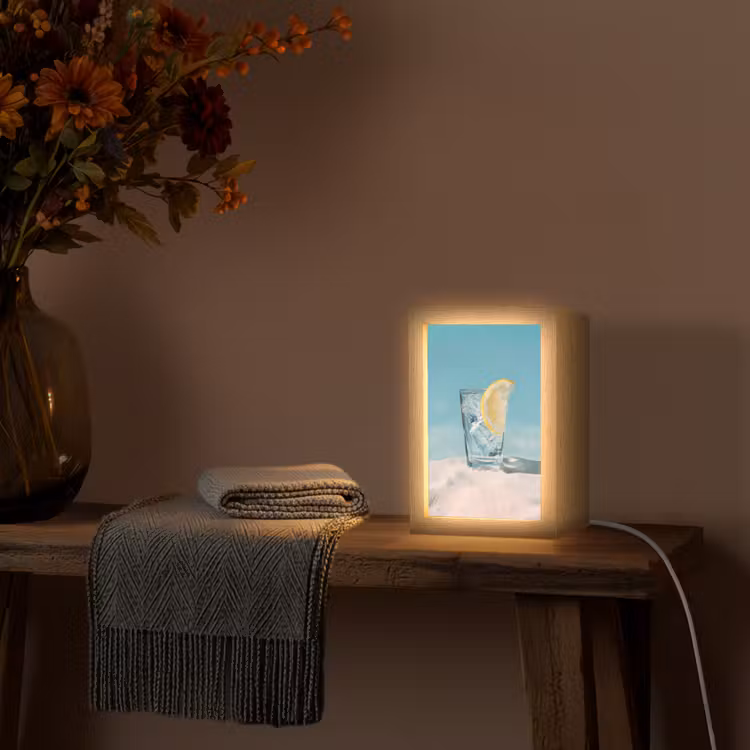 Glas - ijsblokjes - Citroen Light Box met kabel (Tafellamp) klein -sfeer4