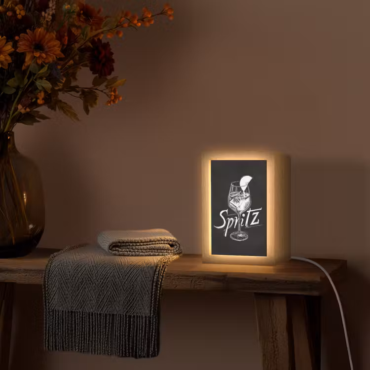 Glas spritz - Krijtletters - Ijsblokjes - Citroen Light Box met kabel (Tafellamp) klein -sfeer4