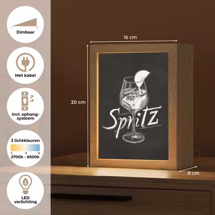 Glas spritz - Krijtletters - Ijsblokjes - Citroen Light Box met kabel (Tafellamp) klein -USP_NL