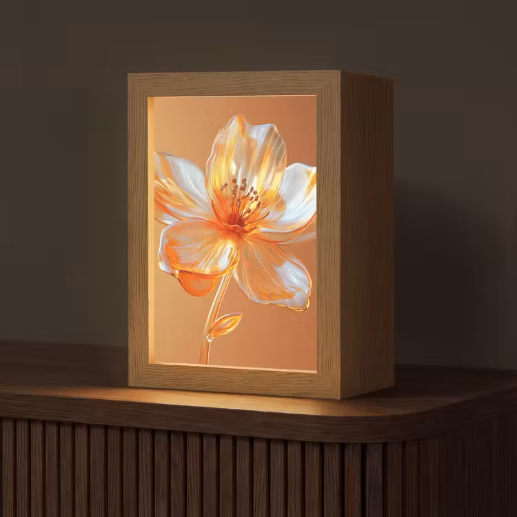 Glazen - Bloem - Oranje Light Box met kabel (Tafellamp) klein -z3d_website