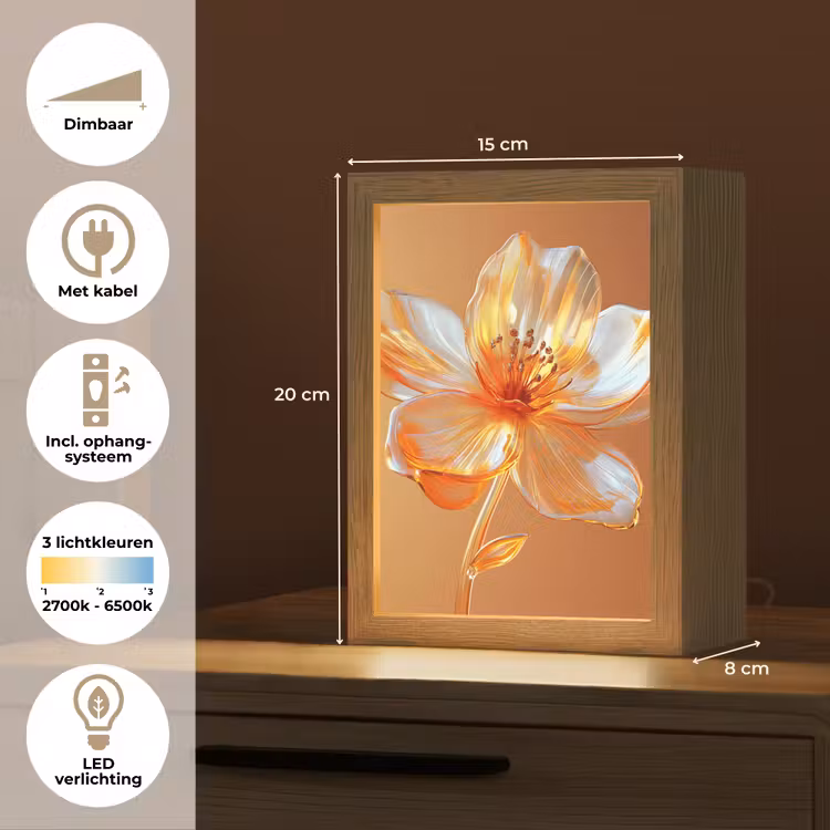 Glazen - Bloem - Oranje Light Box met kabel (Tafellamp) klein -USP_NL