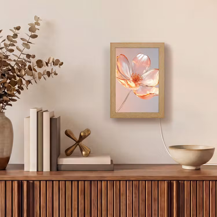 Glazen - Bloem - Roze Light Box met kabel (Tafellamp) klein -sfeer2