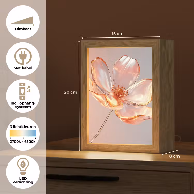 Glazen - Bloem - Roze Light Box met kabel (Tafellamp) klein -USP_NL