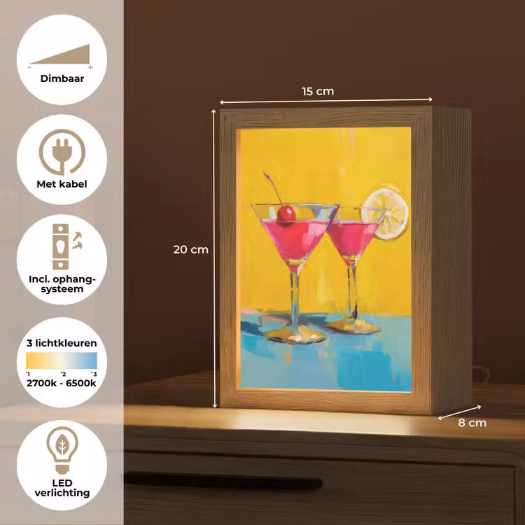 Glazen - Cocktail - Citroen - Kers Light Box met kabel (Tafellamp) klein -USP_NL