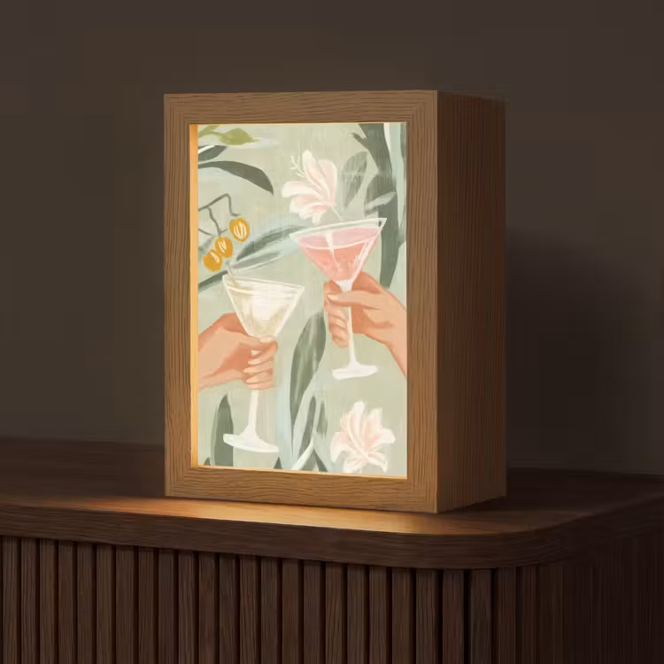 Glazen - Proosten - Bladeren - Groen Light Box met kabel (Tafellamp) klein -z3d_website
