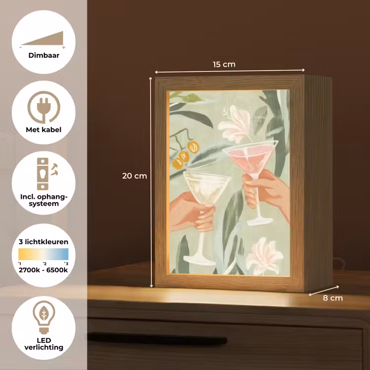 Glazen - Proosten - Bladeren - Groen Light Box met kabel (Tafellamp) klein -USP_NL