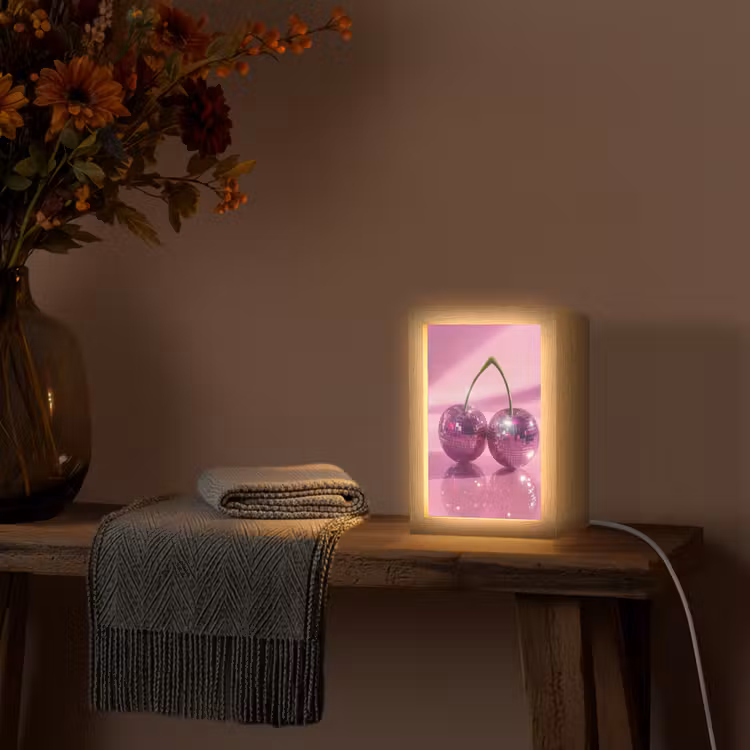 Glitter - Discobol - Roze - Kersen Light Box met kabel (Tafellamp) klein -sfeer4