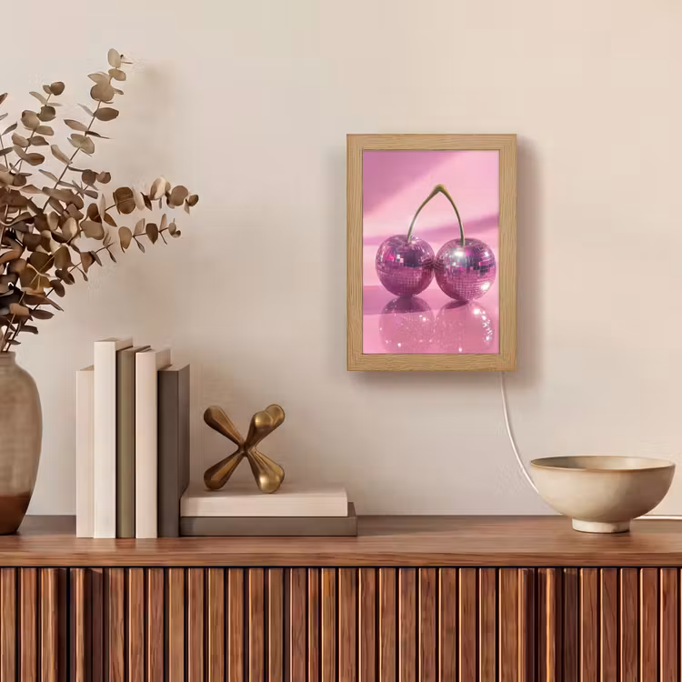 Glitter - Discobol - Roze - Kersen Light Box met kabel (Tafellamp) klein -sfeer2