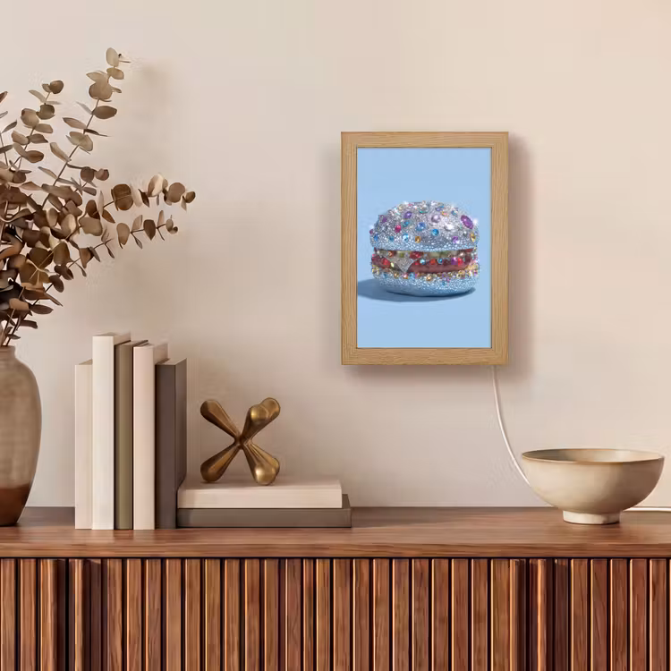 Glitters - Hamburger - Blauw Light Box met kabel (Tafellamp) klein -sfeer2