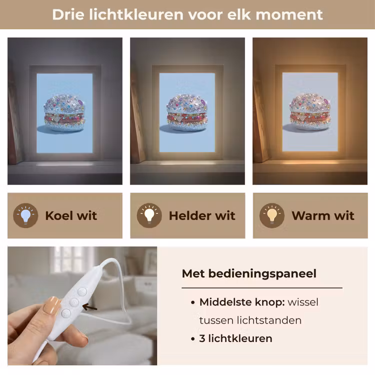 Glitters - Hamburger - Blauw Light Box met kabel (Tafellamp) klein -USP_lichtkleurNL