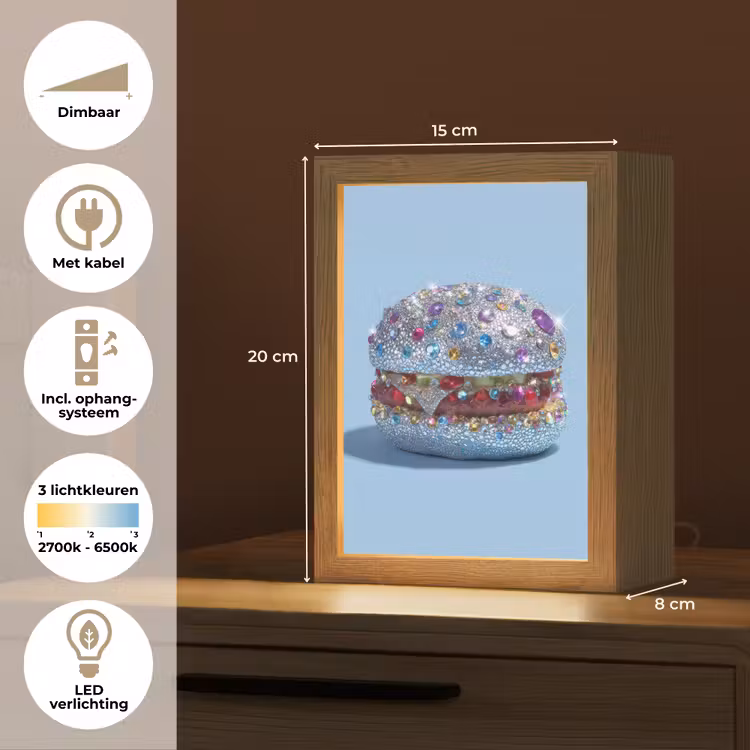 Glitters - Hamburger - Blauw Light Box met kabel (Tafellamp) klein -USP_NL
