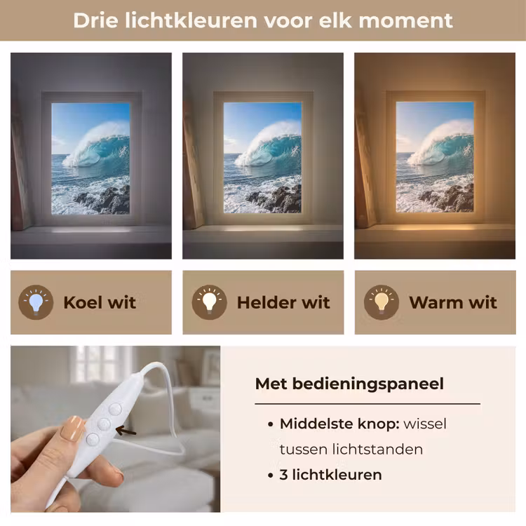 Golf - Oceaan - Brekend - Water - Blauw Light Box met kabel (Tafellamp) klein -USP_lichtkleurNL