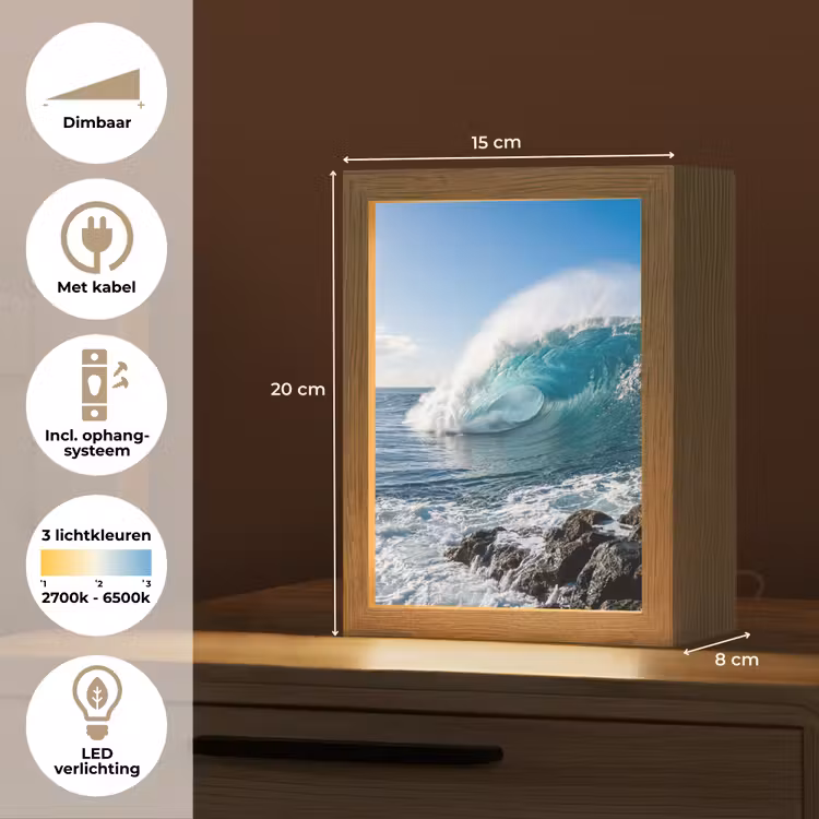 Golf - Oceaan - Brekend - Water - Blauw Light Box met kabel (Tafellamp) klein -USP_NL
