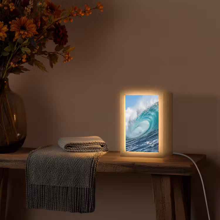 Golf - Oceaan - Water - Dynamisch - Blauw Light Box met kabel (Tafellamp) klein -sfeer4