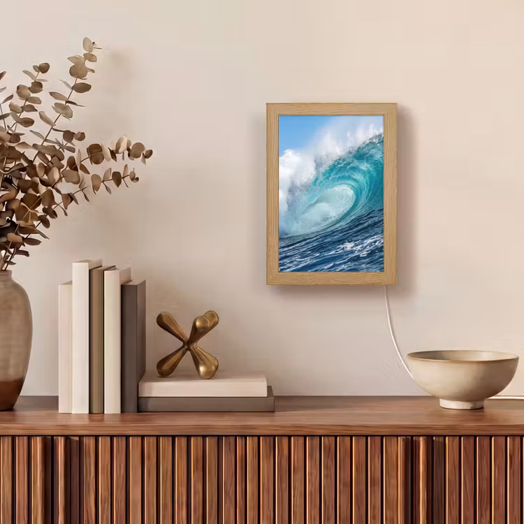 Golf - Oceaan - Water - Dynamisch - Blauw Light Box met kabel (Tafellamp) klein -sfeer2
