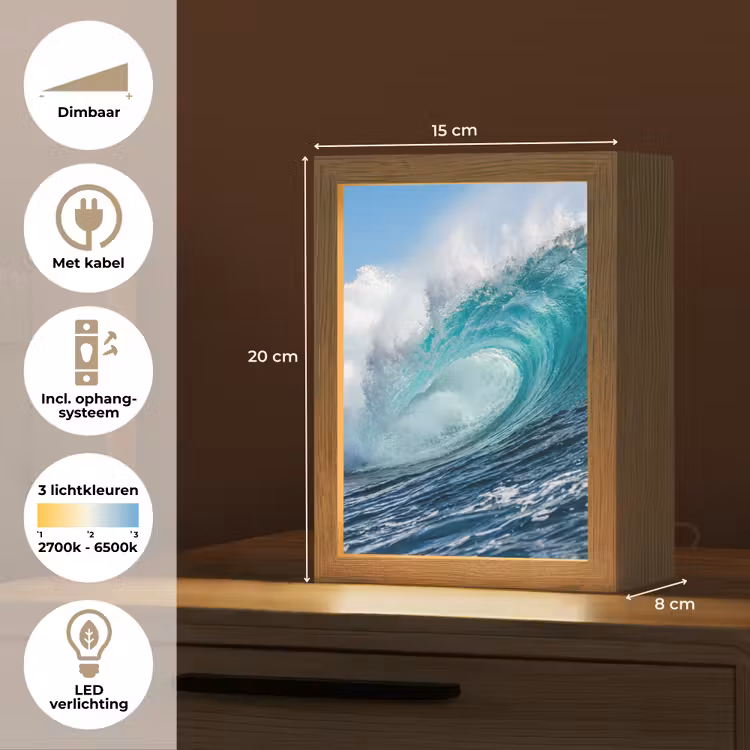 Golf - Oceaan - Water - Dynamisch - Blauw Light Box met kabel (Tafellamp) klein -USP_NL
