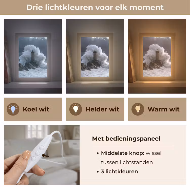 Golf - Vuurtoren - Schuimend water Light Box met kabel (Tafellamp) klein -USP_lichtkleurNL