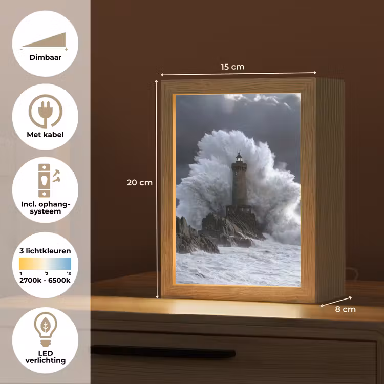 Golf - Vuurtoren - Schuimend water Light Box met kabel (Tafellamp) klein -USP_NL