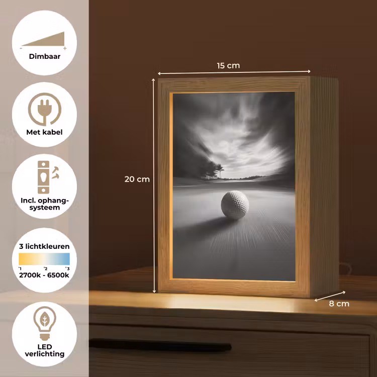 Golfbal - Wazig - Zwart Light Box met kabel (Tafellamp) klein -USP_NL