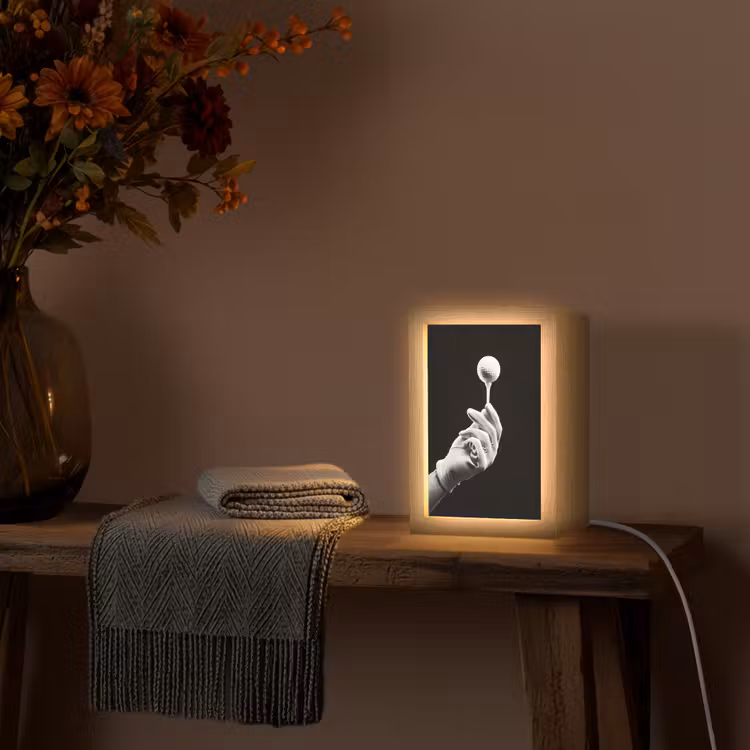 Golfbal - Zwart - Wit Light Box met kabel (Tafellamp) klein -sfeer4