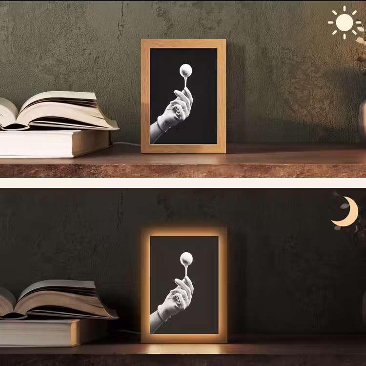 Golfbal - Zwart - Wit Light Box met kabel (Tafellamp) klein -sfeer3