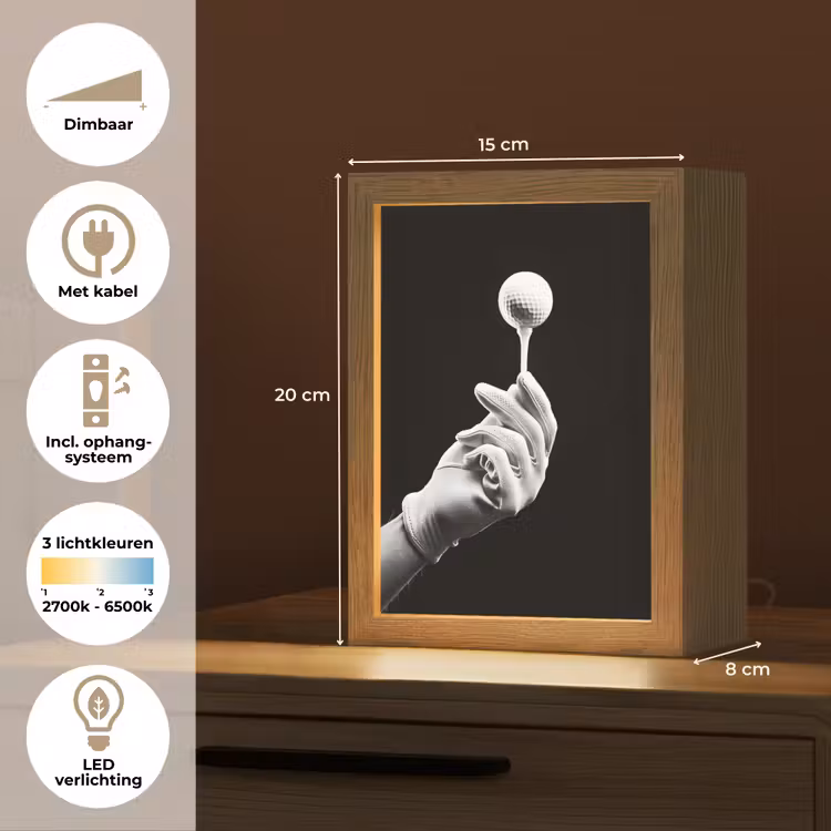 Golfbal - Zwart - Wit Light Box met kabel (Tafellamp) klein -USP_NL