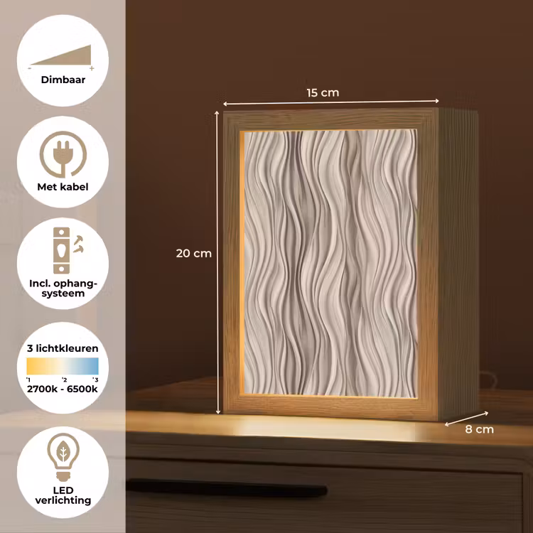 Golven - 3D - Crème Light Box met kabel (Tafellamp) klein 925 -USP_NL