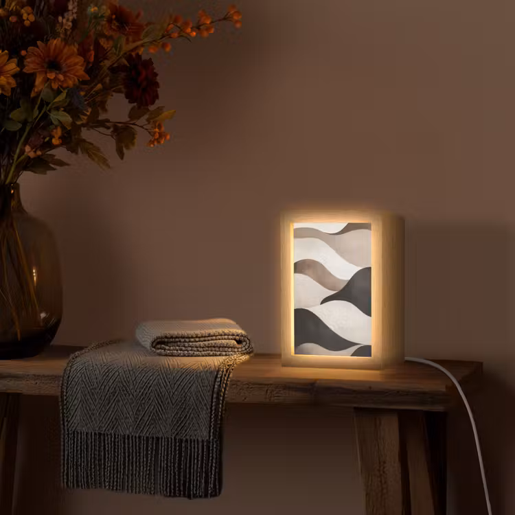 Golven - Abstract - Beige Light Box met kabel (Tafellamp) klein -sfeer4