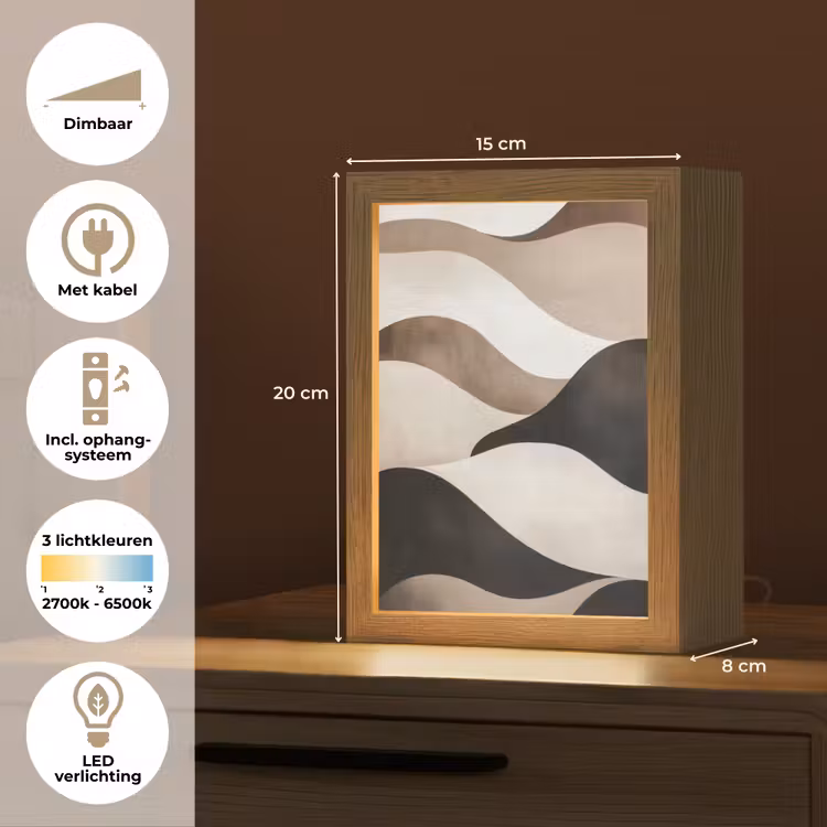 Golven - Abstract - Beige Light Box met kabel (Tafellamp) klein -USP_NL