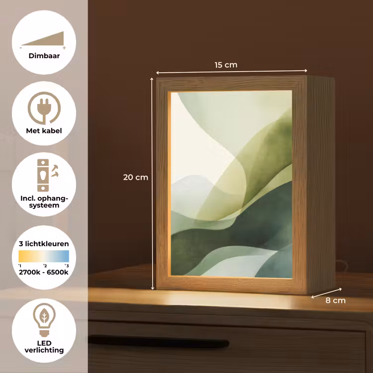 Golven - Abstract - Lichtgroen - Sierlijk Light Box met kabel (Tafellamp) klein -USP_NL