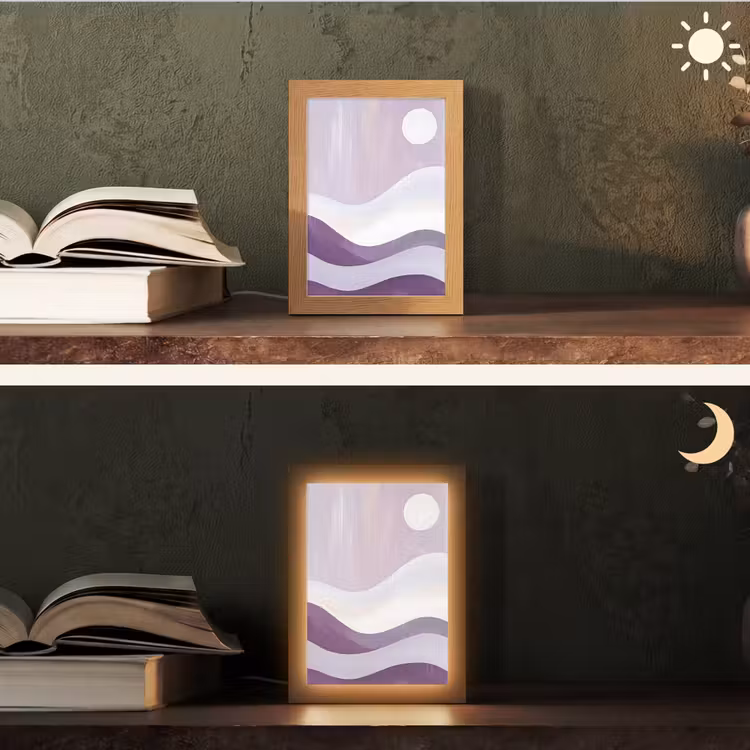 Golven - Heuvels - Abstract - Paars Light Box met kabel (Tafellamp) klein -sfeer3