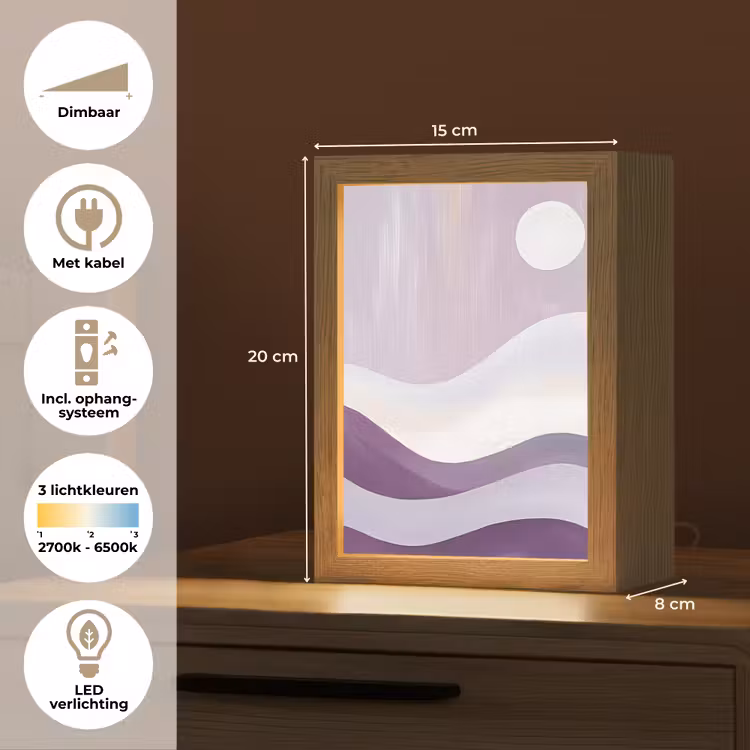 Golven - Heuvels - Abstract - Paars Light Box met kabel (Tafellamp) klein -USP_NL