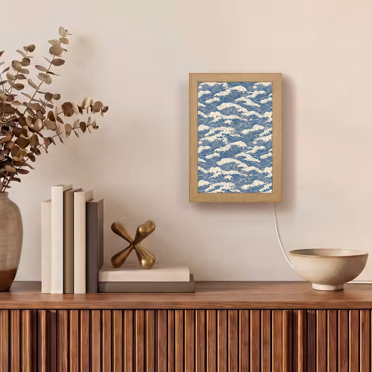 Golven - Klassiek - Blauw Light Box met kabel (Tafellamp) klein 925 -sfeer2